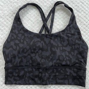 Lululemon Energy Bra Longline Size 4 Black Cheetah